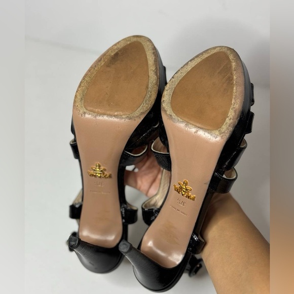 Prada Strappy Open Toe Ankle Buckle Strap Black Platform Heel Size 37.5 - Picture 11 of 12